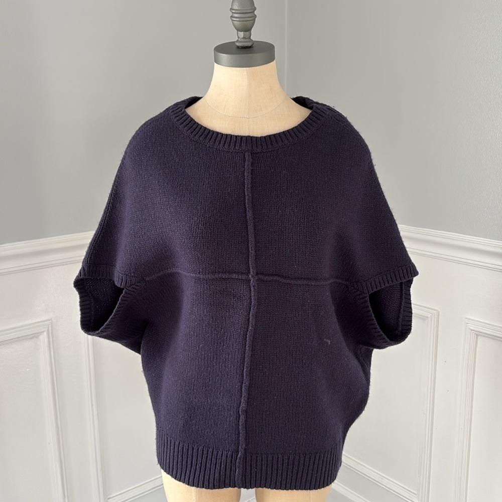 Ann Taylor Knit Poncho Sweater Navy Blue M NWT - Picture 3 of 6